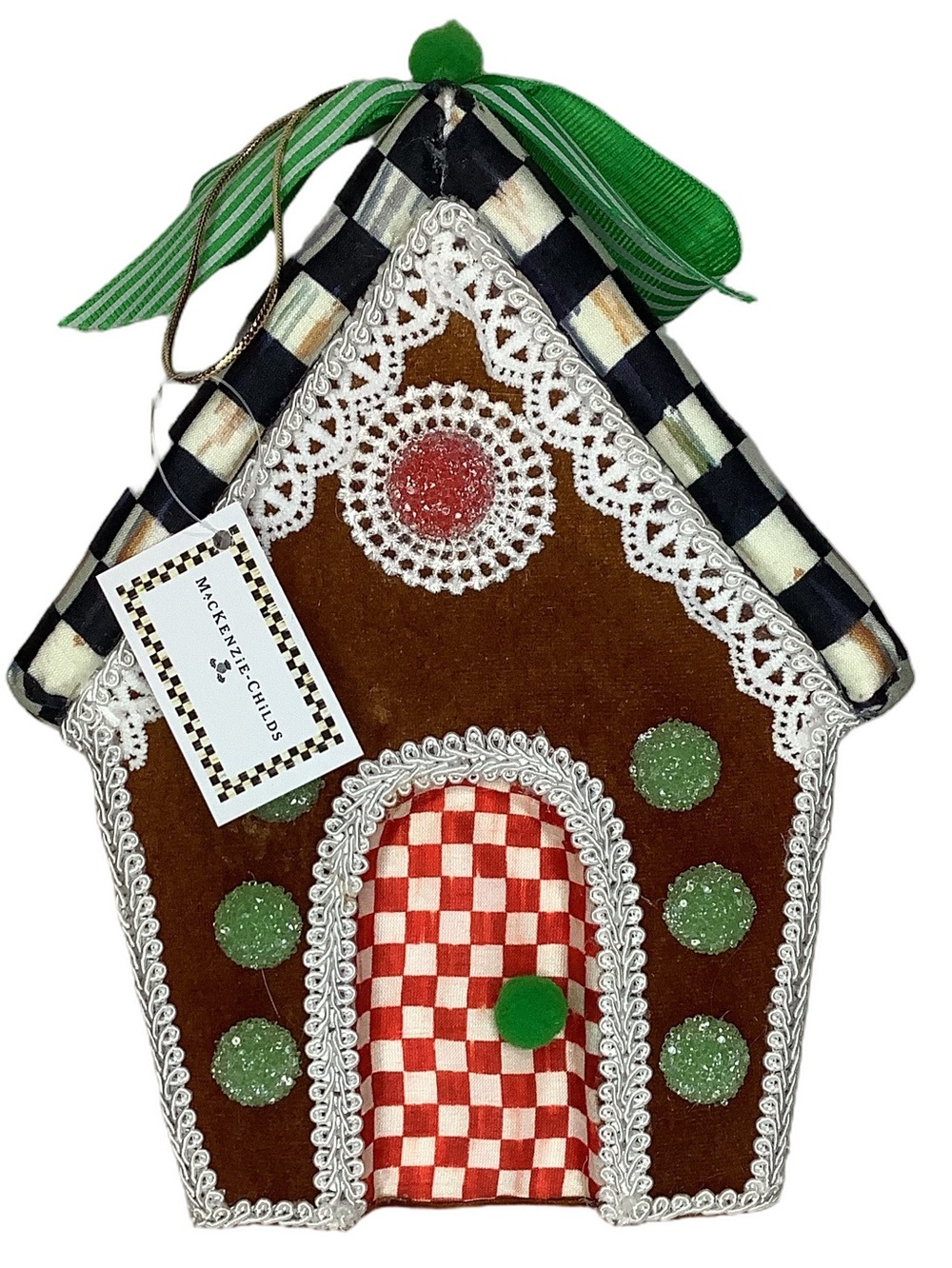 Mackenzie Childs Check It Out Gingerbread Fabric Ornament New